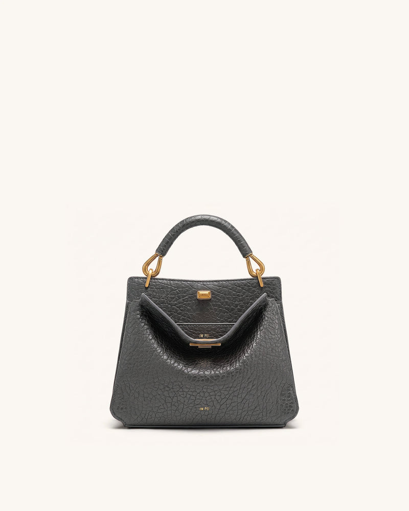 Lucia Elephant-Effect Top Handle Bag - Slate Gray
