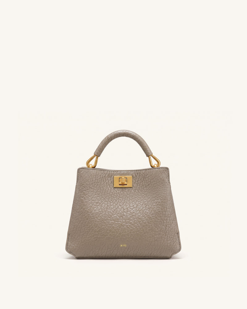 Lucia Elephant-Effect Top Handle Bag - Stone Gray