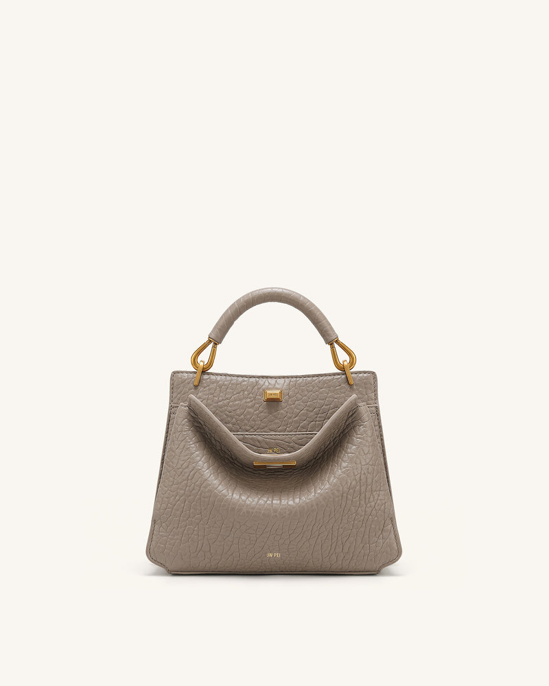Lucia Elephant-Effect Top Handle Bag - Stone Gray