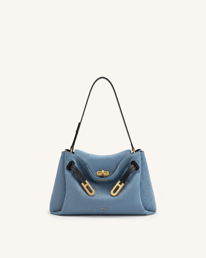 Rhea Double Buckle Shoulder Bag - Light Blue Denim