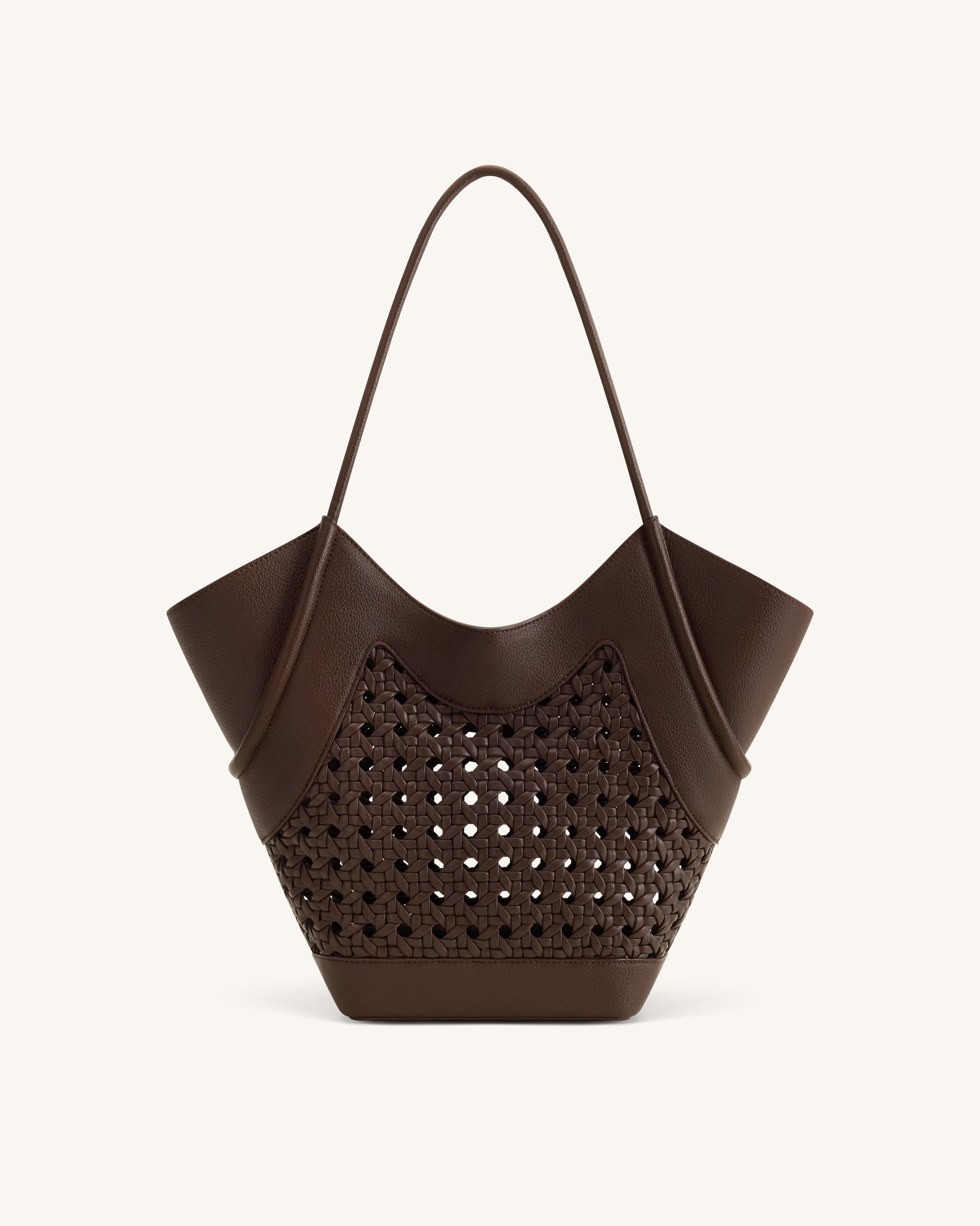 Maribel Woven Panel Tote Bag - Dark Brown