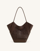 Maribel Woven Panel Tote Bag - Dark Brown
