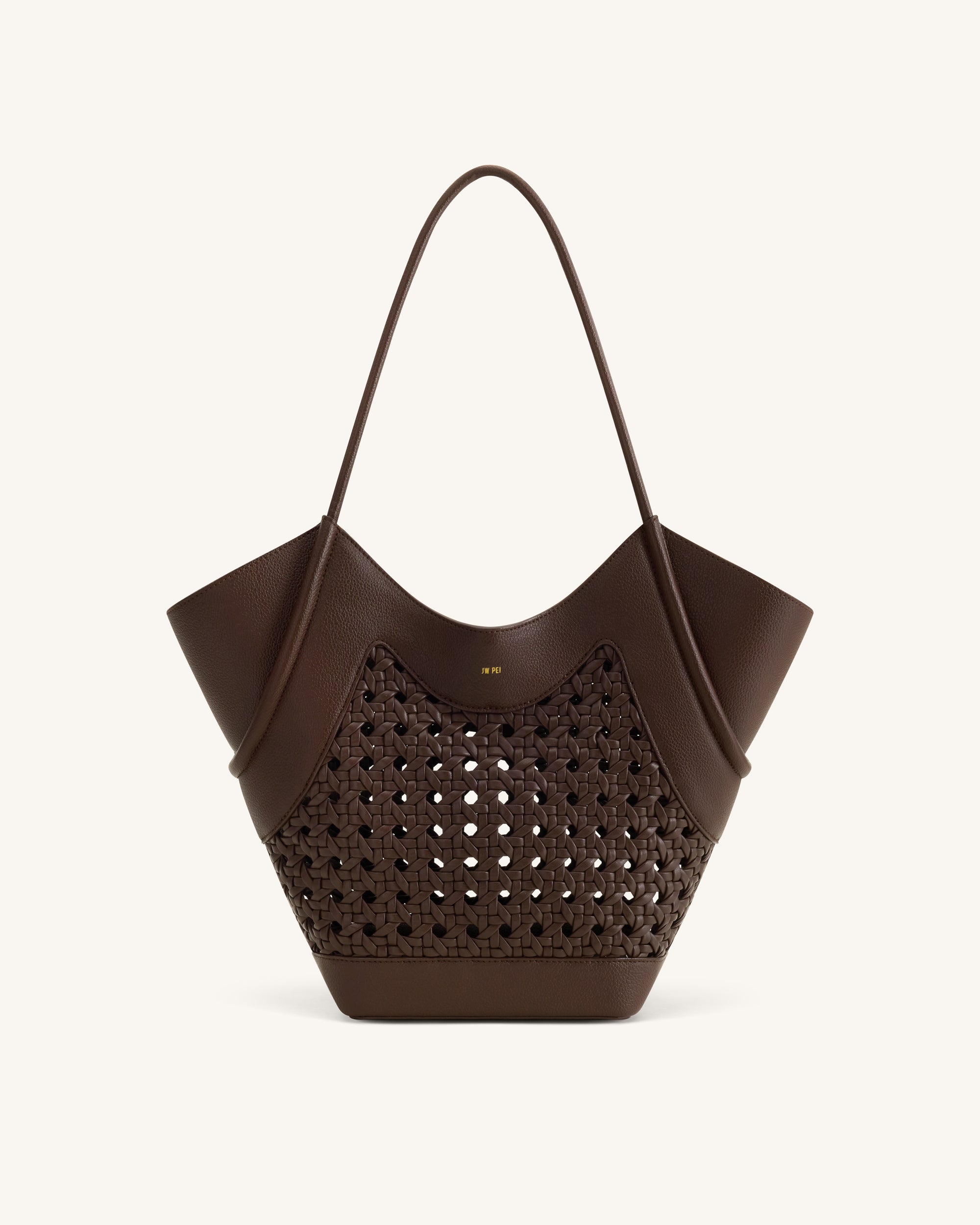 Maribel Woven Panel Tote Bag - Dark Brown