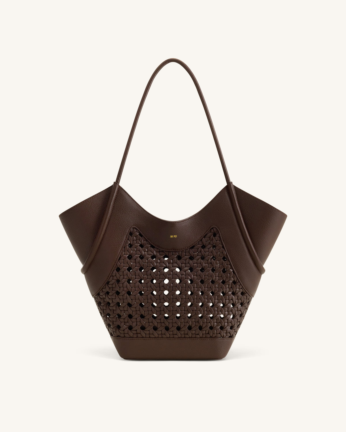 Maribel Woven Panel Tote Bag - Dark Brown