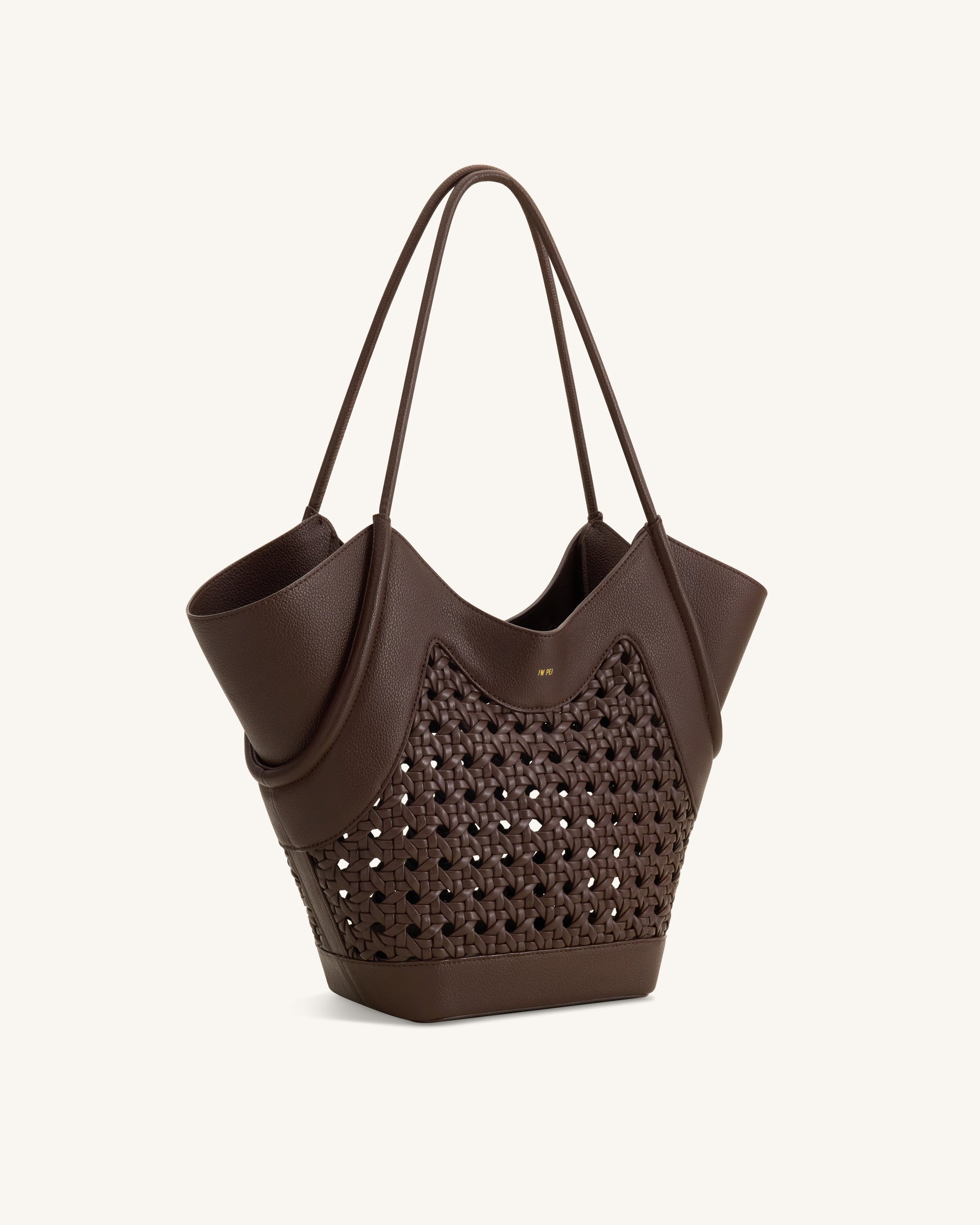 Maribel Woven Panel Tote Bag - Dark Brown