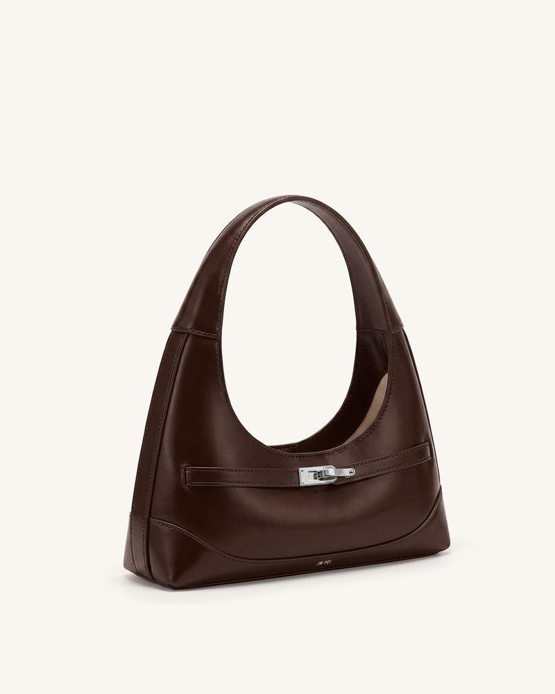 Noelle Belted Shoulder Bag - Dark Brown