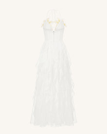 Lily-Embroidered Embroidered Halter Tiered Maxi Dress - White