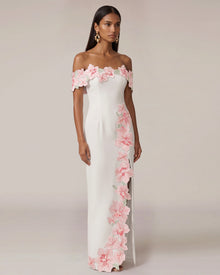 Flower Embroidered Off-Shoulder Maxi Dress - Ivory