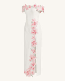Flower Embroidered Off-Shoulder Maxi Dress - Ivory