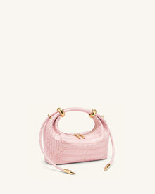 Ellie Metal Ring Embellished Top Handle Bag - Sakura Pink Croc