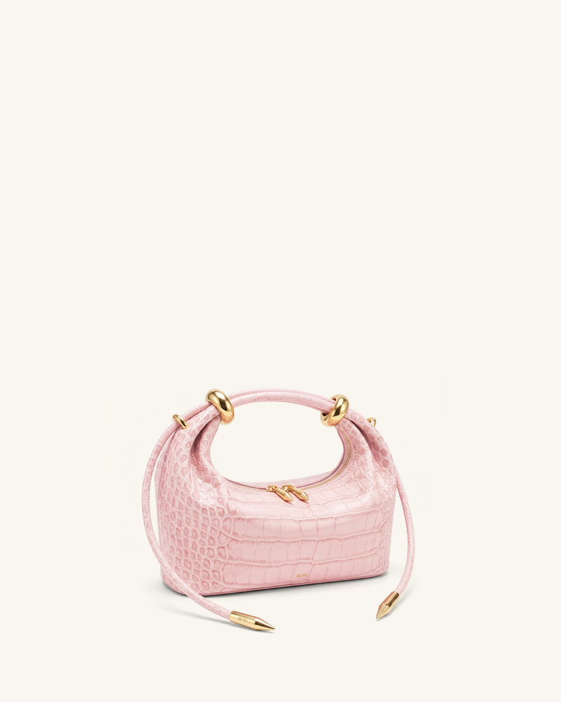 Ellie Metal Ring Embellished Top Handle Bag - Sakura Pink Croc