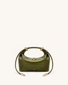 Ellie Metal Ring Embellished Top Handle Bag - Olive Green Croc