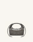Ellie Metal Ring Embellished Top Handle Bag - Medium Gray Croc