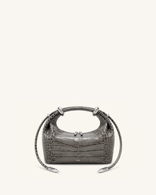Ellie Metal Ring Embellished Top Handle Bag - Medium Gray Croc