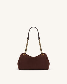 Mireya Faux Suede Chain Shoulder Bag - Dark Brown