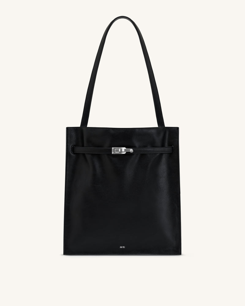 Noelle Belted Tote Bag - Black