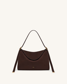 Elowen Faux Suede Flap Shoulder Bag - Dark Brown
