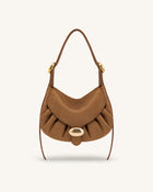 Avery Faux Suede Draped Hobo Bag - Camel