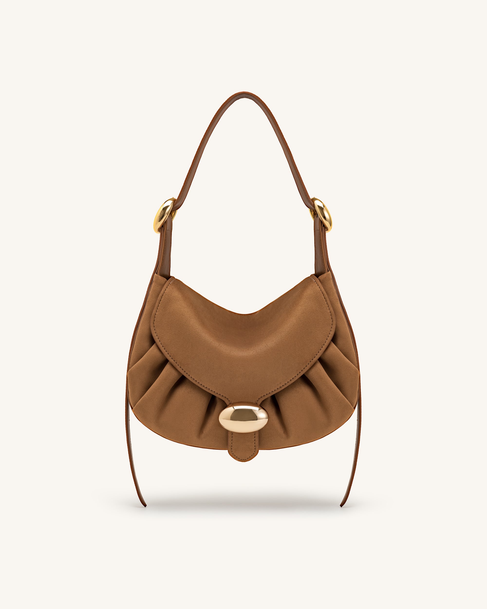 Avery Faux Suede Draped Hobo Bag - Camel