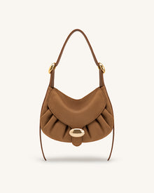 Avery Faux Suede Draped Hobo Bag - Camel