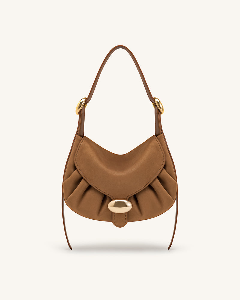 Avery Faux Suede Draped Hobo Bag - Camel