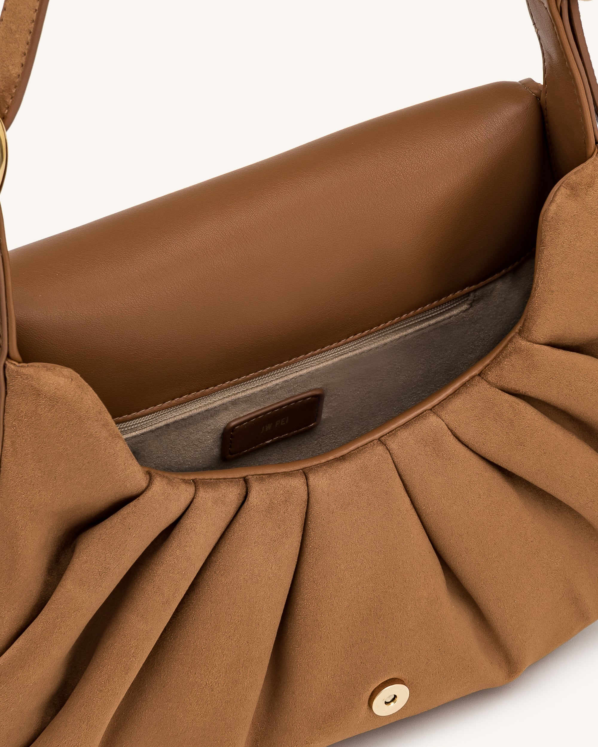 Avery Faux Suede Draped Hobo Bag - Camel