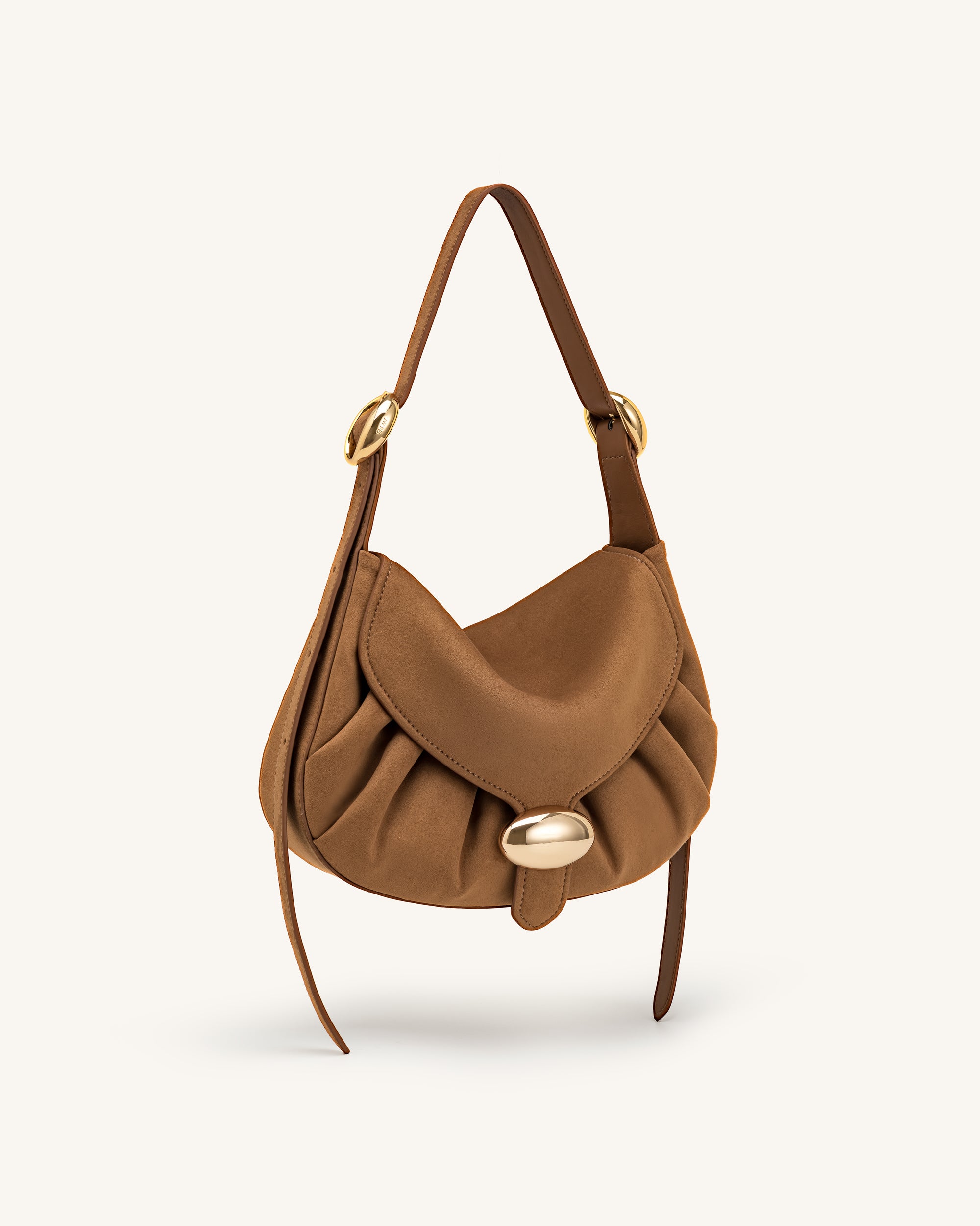 Avery Faux Suede Draped Hobo Bag - Camel