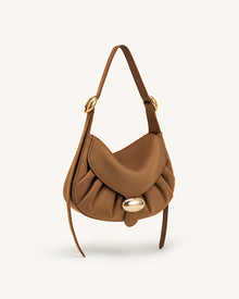 Avery Faux Suede Draped Hobo Bag - Camel