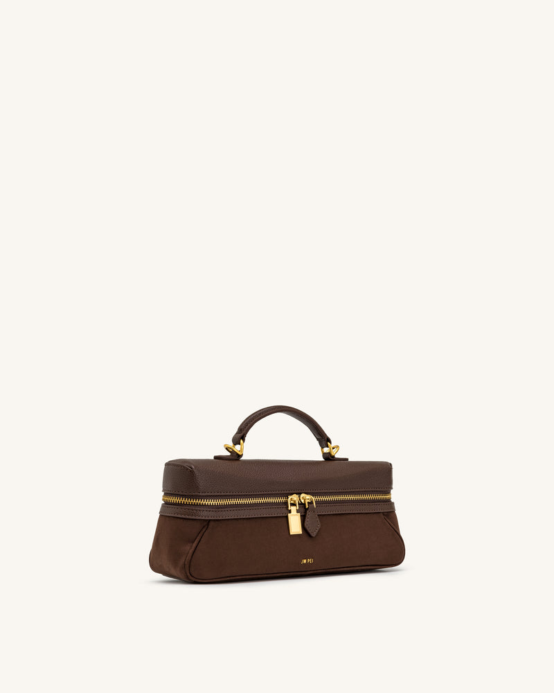 Cleo Faux Suede Vanity Bag - Dark Brown