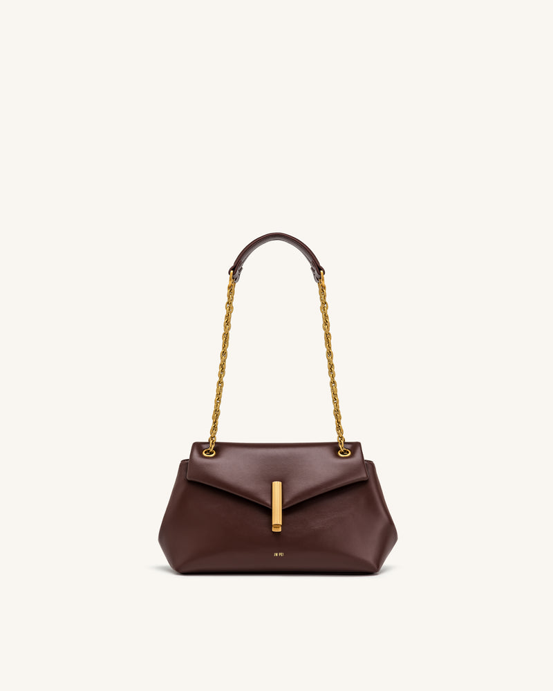 Valerie Chain Flap Shoulder Bag - Dark Brown
