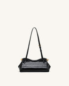 Naomi Curved Shoulder Bag - Black Croc