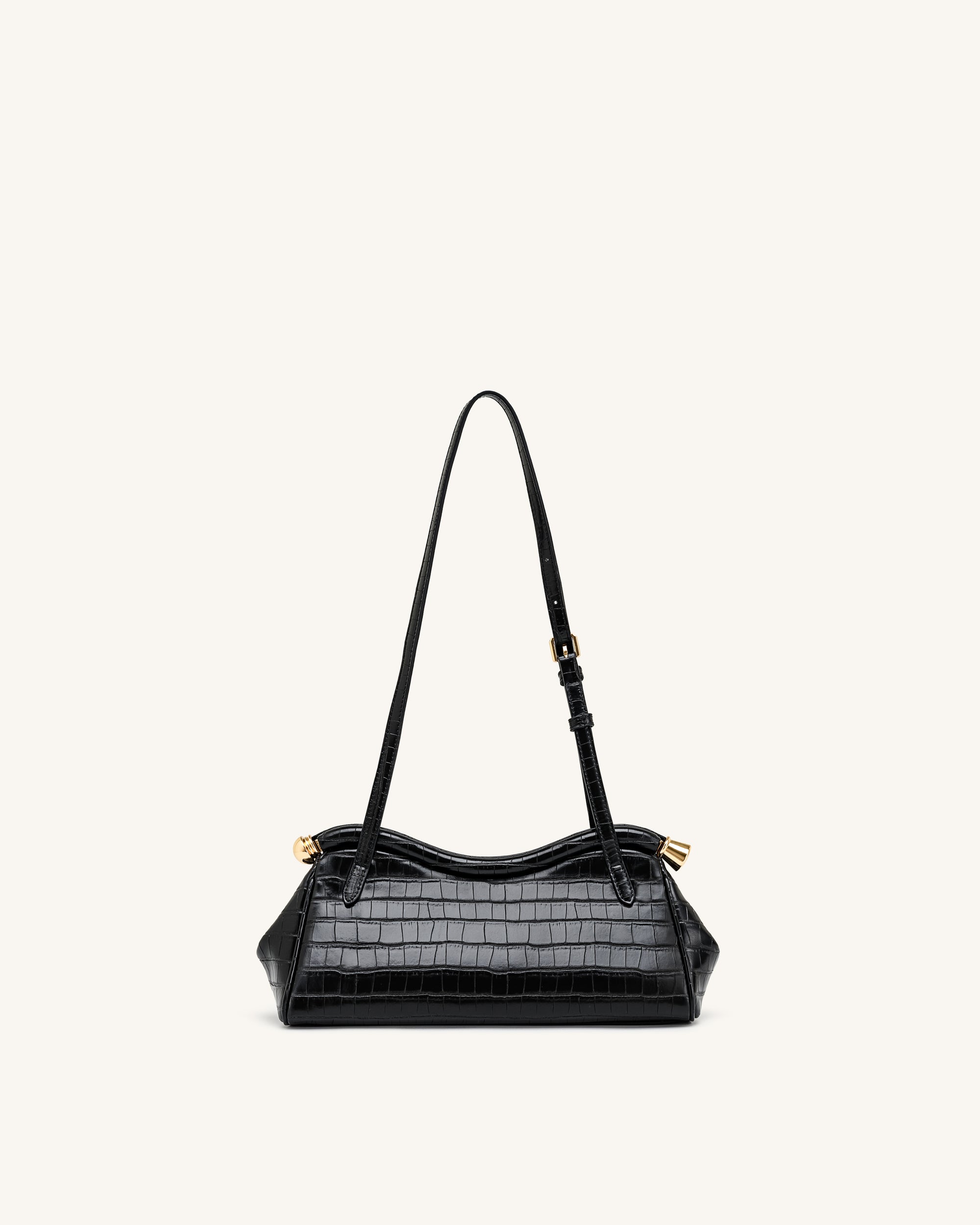 Naomi Curved Shoulder Bag - Black Croc
