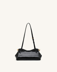 Naomi Curved Shoulder Bag - Black Croc