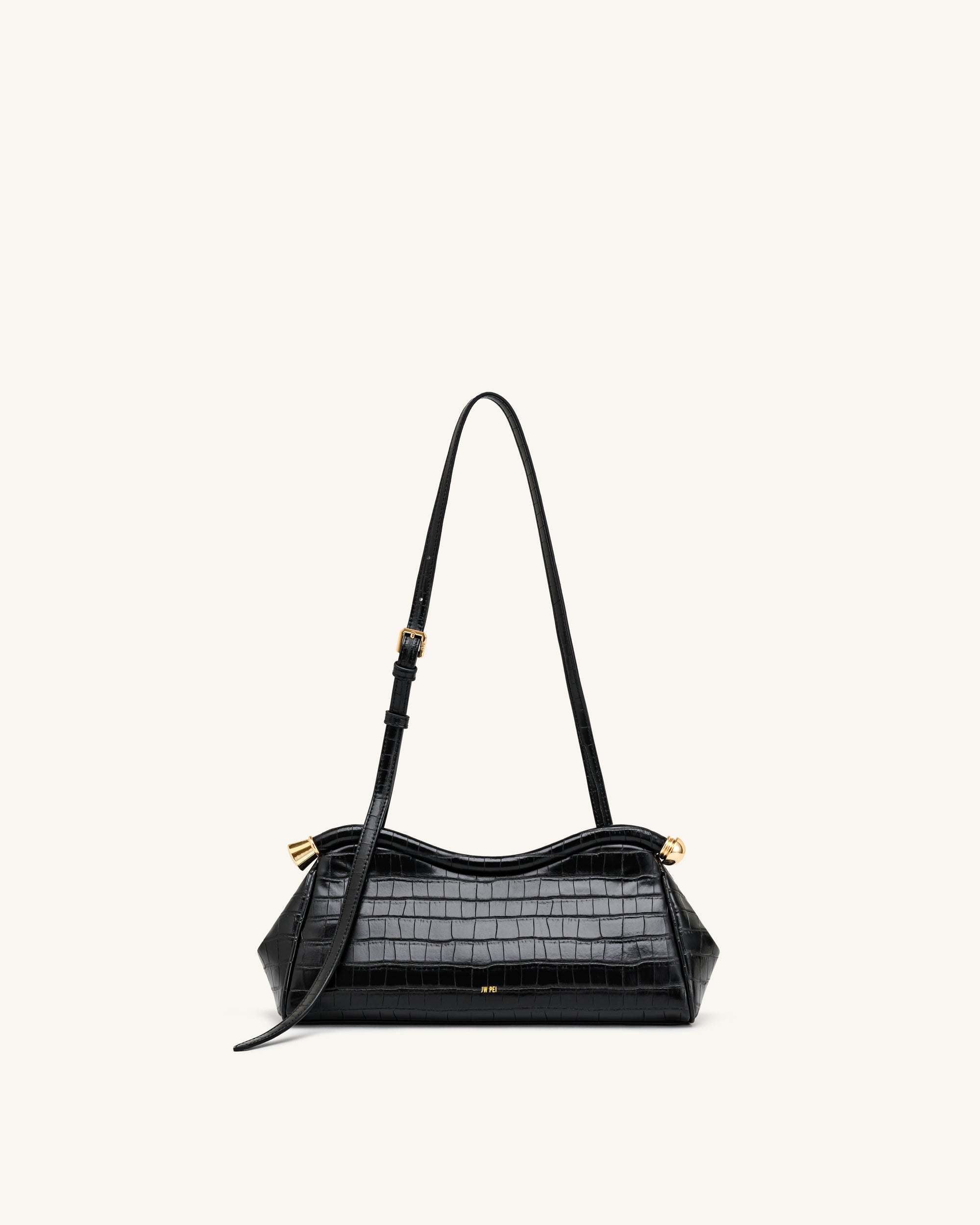 Naomi Curved Shoulder Bag - Black Croc