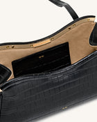 Naomi Curved Shoulder Bag - Black Croc