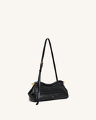 Naomi Curved Shoulder Bag - Black Croc