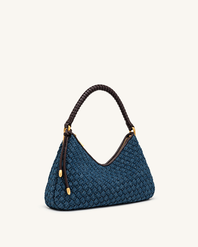 Lorena Woven Denim Shoulder Bag - Dark Blue