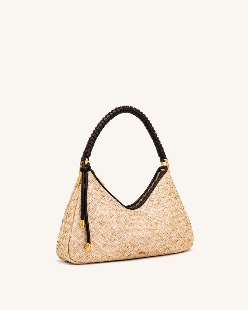 Lorena Faux Straw Shoulder Bag - Brown