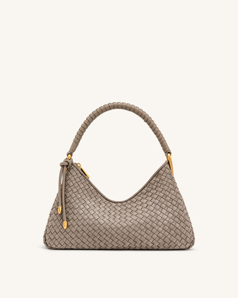 Lorena Woven Faux Suede Shoulder Bag - Stone Taupe