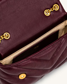 Riley Dachshund Quilted Flap Shoulder Bag - Deep Burgundy
