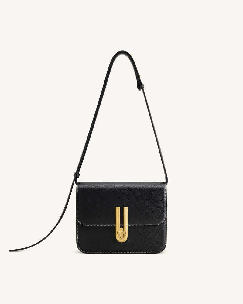 Evania Lock Pebbled Shoulder Bag - Black