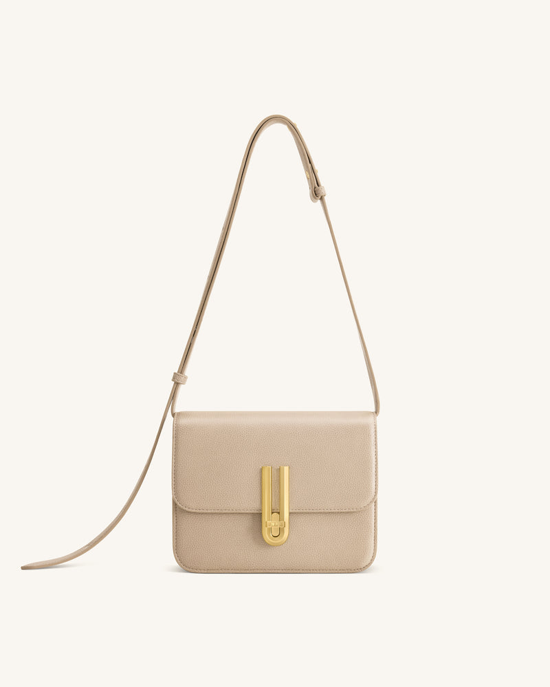 Evania Lock Pebbled Shoulder Bag - Khaki