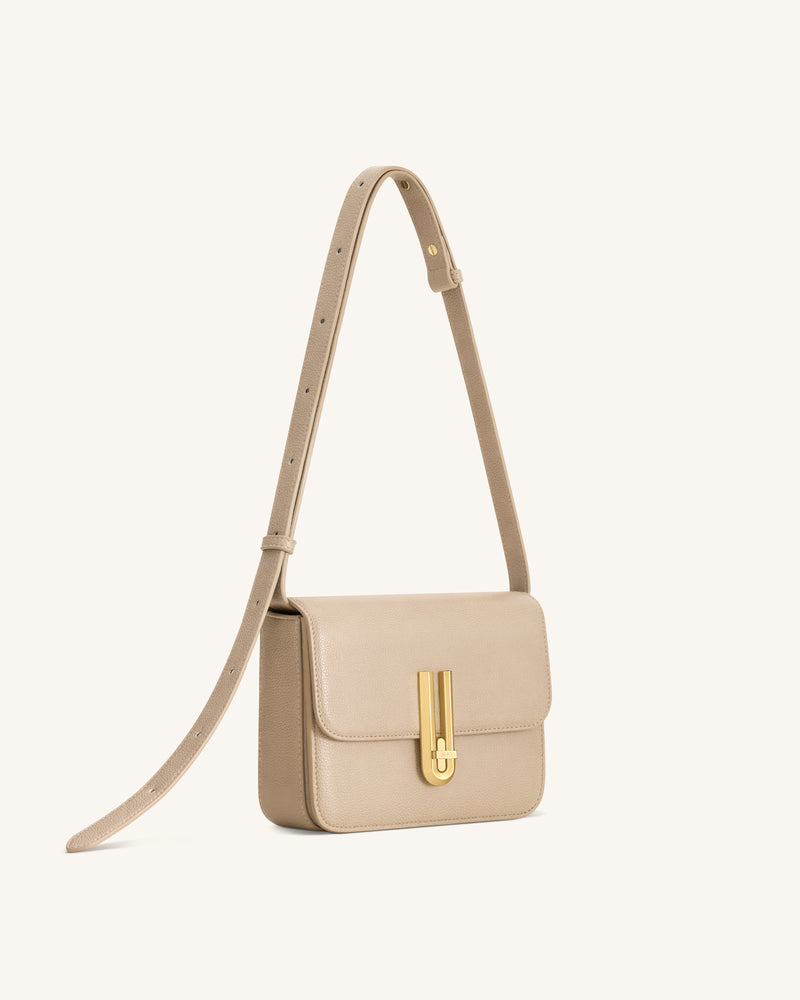 Evania Lock Pebbled Shoulder Bag - Khaki