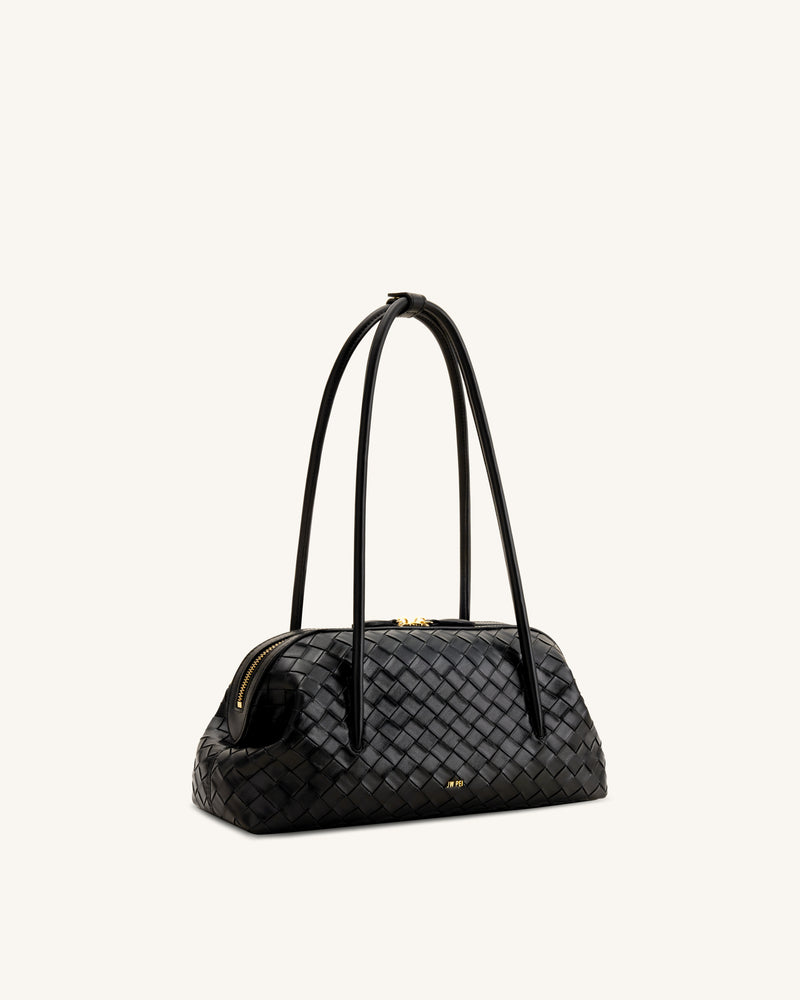 Aveline Woven Textured Shoulder Bag - Black