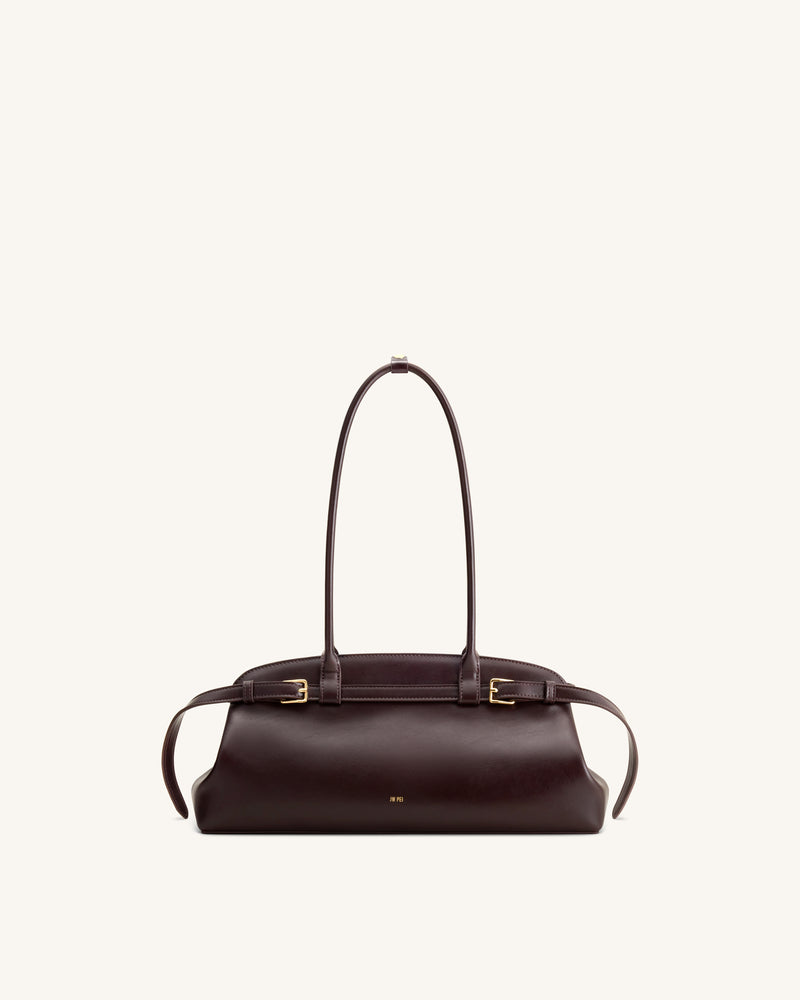 Arden Belt Detail East-West Shoulder Bag - Dark Brown