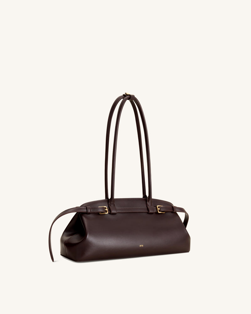 Arden Belt Detail East-West Shoulder Bag - Dark Brown