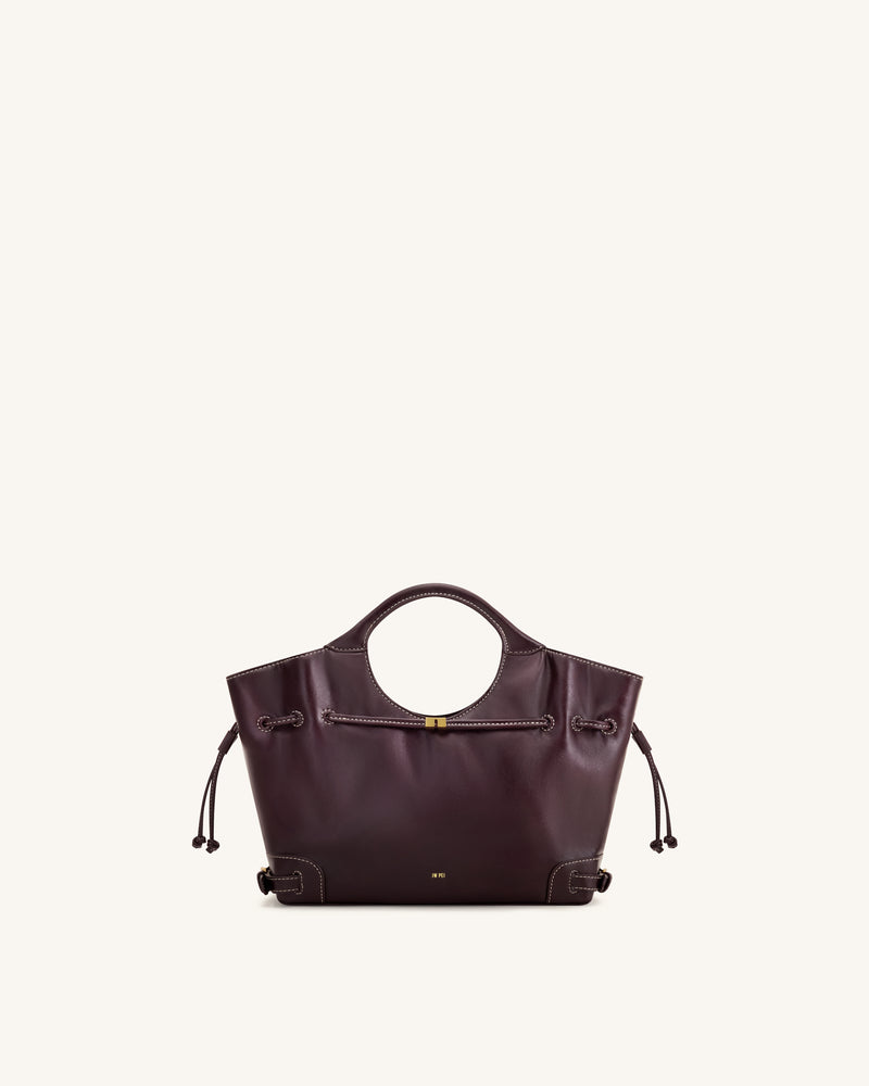 Virelle Waxed Vegan Leather Drawstring Tote Bag - Burgundy