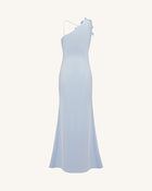 Floral Appliqué One Shoulder Maxi Dress - Light Blue