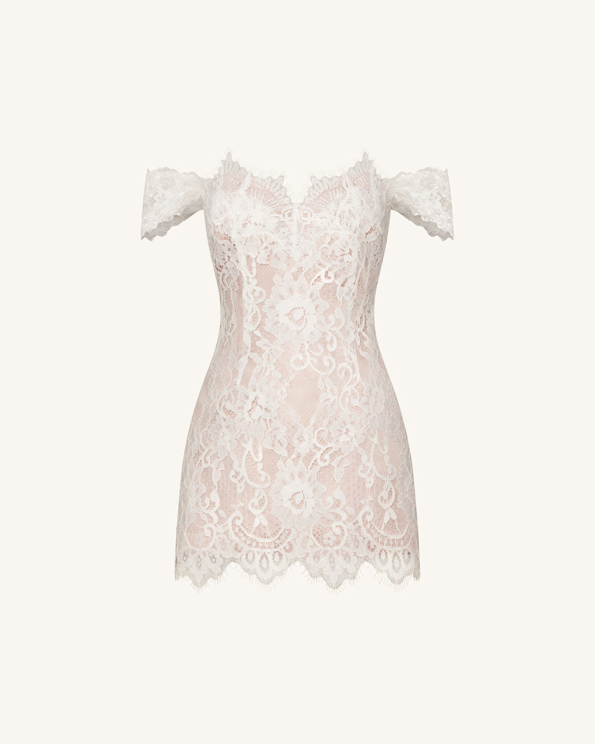 Off Shoulder Lace Mini Dress - White