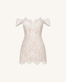 Off Shoulder Lace Mini Dress - White